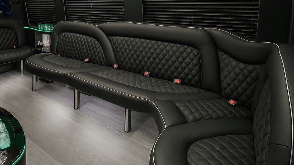 Interior of Charter Bus Company Fayetteville's 15 Passenger Party Bus in Fayetteville