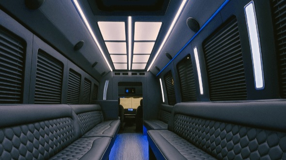 Interior of Charter Bus Company Rogers's 20 Passenger Party Bus in Rogers