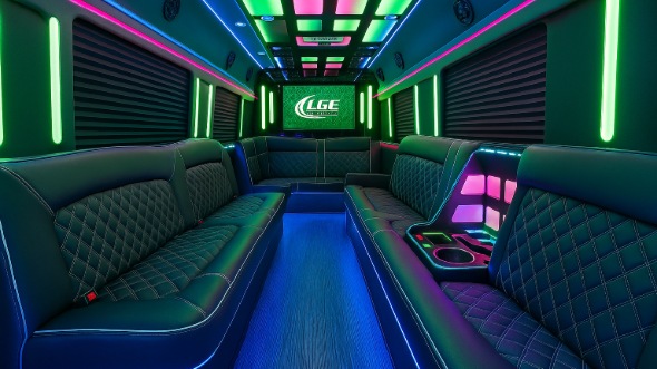 Interior of Charter Bus Company Pine Bluff's 25 Passenger Party Bus in Pine Bluff