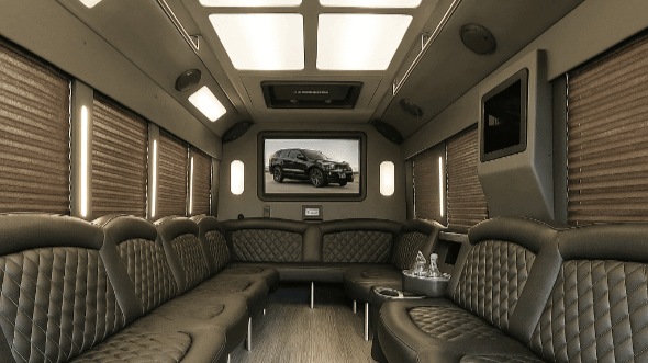 Interior of Charter Bus Company Pine Bluff's 28 Passenger Party Bus in Pine Bluff