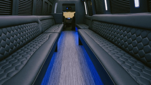 Interior of Charter Bus Company Fayetteville's 30 Passenger Party Bus in Fayetteville
