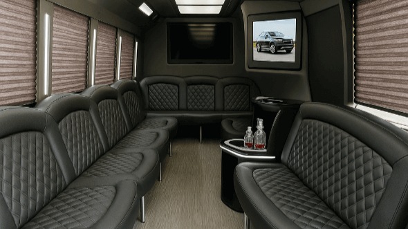 Interior of Charter Bus Company Rogers's 40 Passenger Party Bus in Rogers