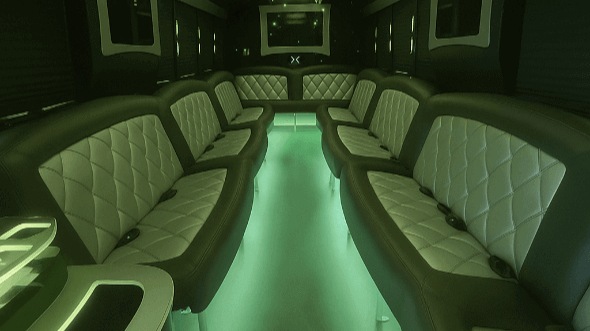 Interior of Charter Bus Company Bentonville's 50 Passenger Party Bus in Bentonville