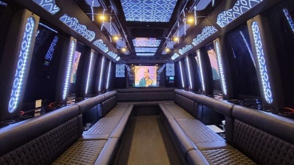 Interior of Charter Bus Company Jonesboro's 50 Passenger Party Bus in Jonesboro